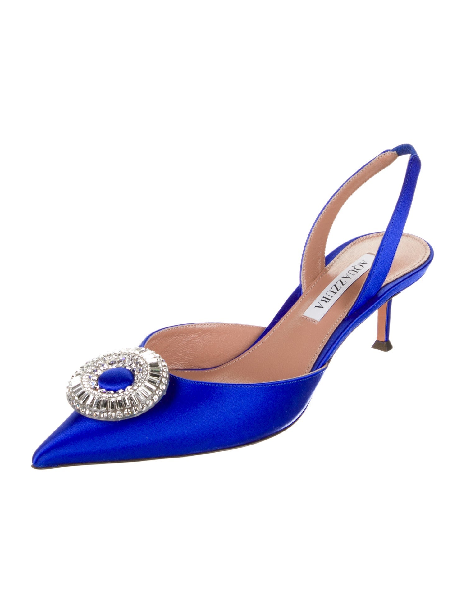 Aquazzura Satin Crystal Embellishments Slingback Pumps