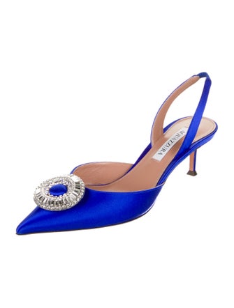 Aquazzura Satin Crystal Embellishments Slingback Pumps