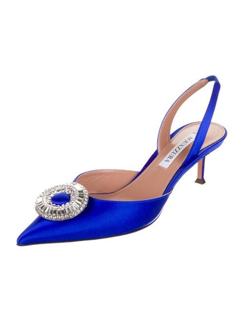 Aquazzura Satin Crystal Embellishments Slingback Pumps