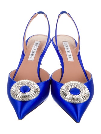 Aquazzura Satin Crystal Embellishments Slingback Pumps
