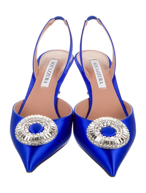 Aquazzura Satin Crystal Embellishments Slingback Pumps