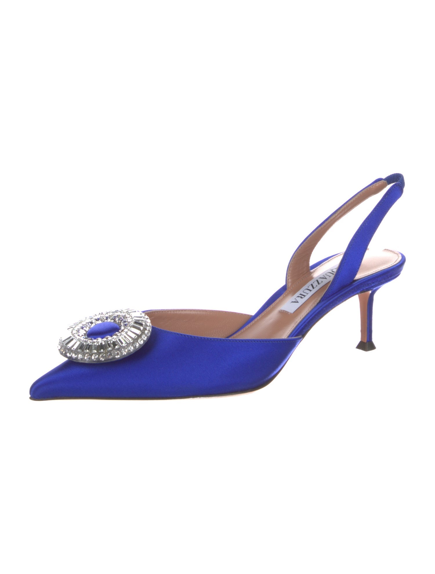 Aquazzura Satin Crystal Embellishments Slingback Pumps