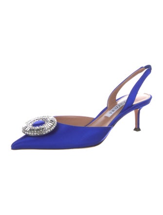 Aquazzura Satin Crystal Embellishments Slingback Pumps