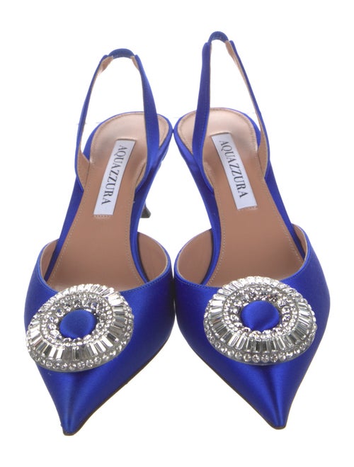 Aquazzura Satin Crystal Embellishments Slingback Pumps
