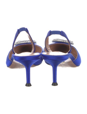 Aquazzura Satin Crystal Embellishments Slingback Pumps