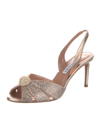 Aquazzura Leather Glitter Accents Slingback Sandals
