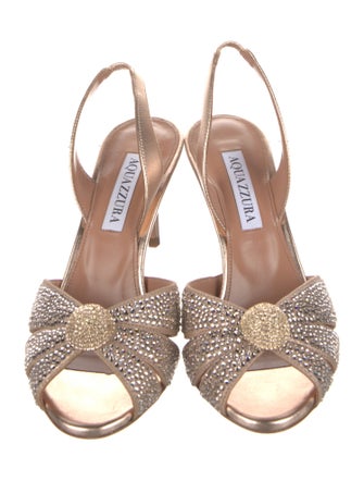 Aquazzura Leather Glitter Accents Slingback Sandals