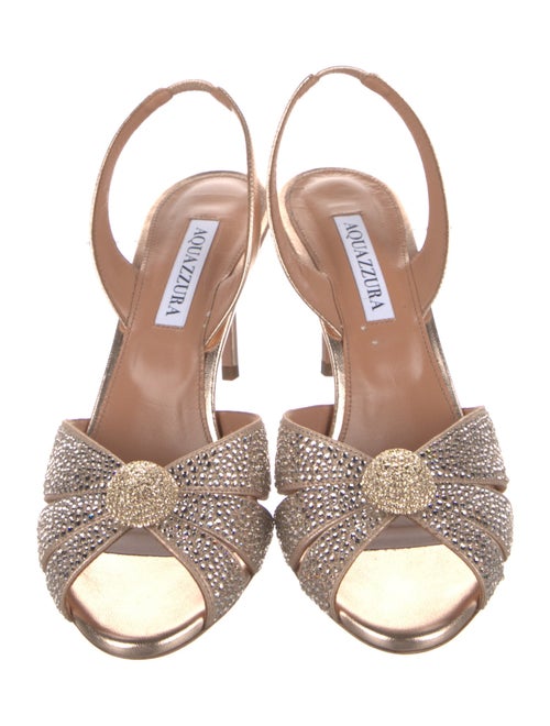Aquazzura Leather Crystal Embellishments Slingback Sandals