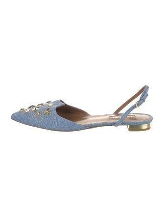 Aquazzura Denim Studded Accents Slingback Flats