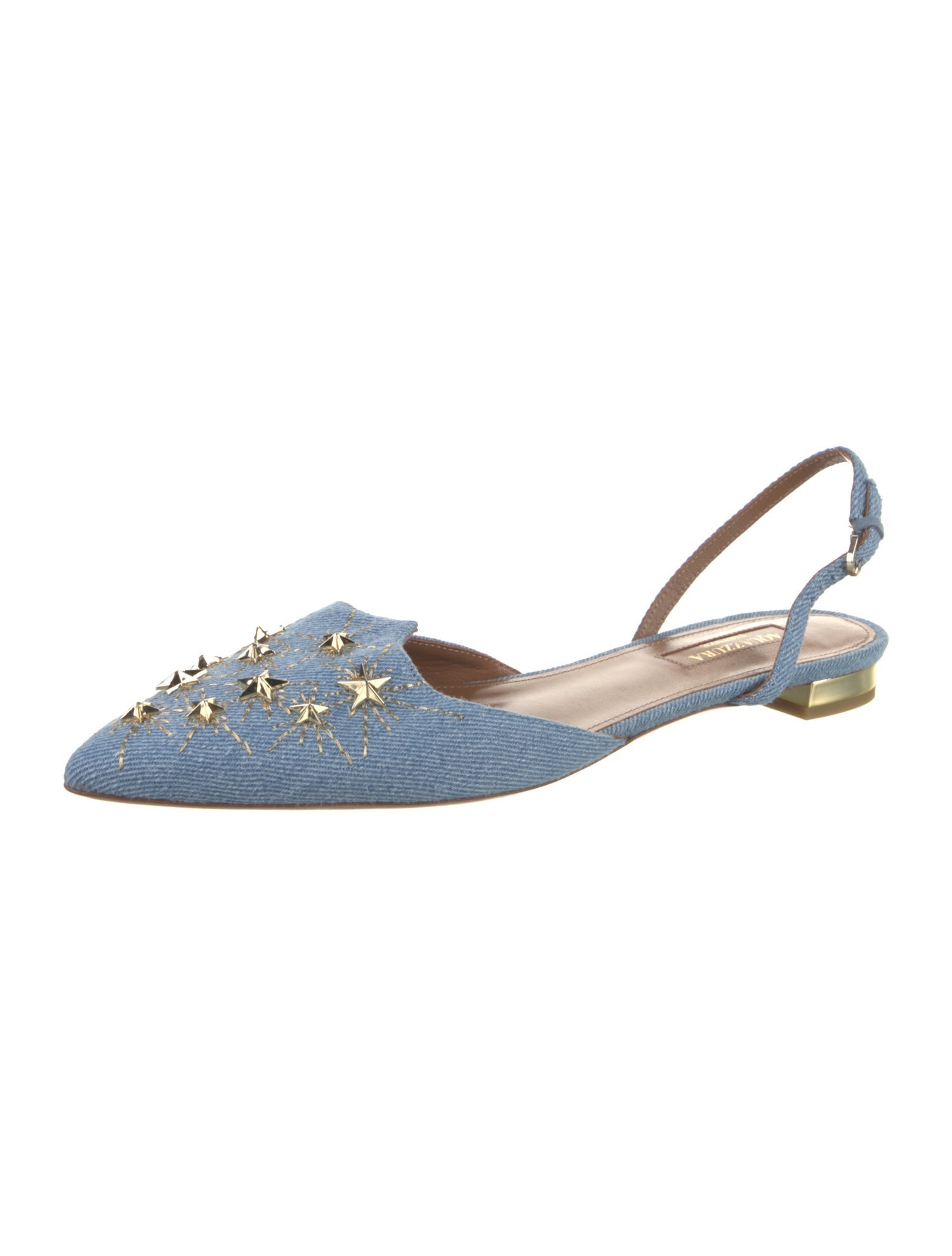 Aquazzura Denim Studded Accents Slingback Flats