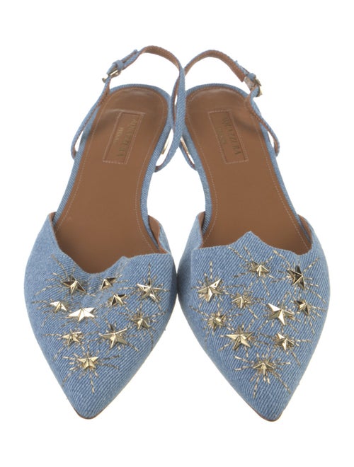 Aquazzura Denim Studded Accents Slingback Flats