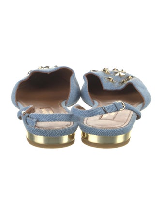Aquazzura Denim Studded Accents Slingback Flats
