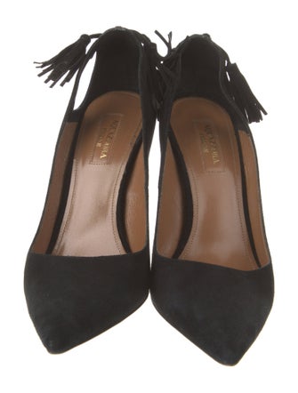 Aquazzura Suede Tassel Accents Slingback Pumps