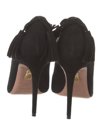 Aquazzura Suede Tassel Accents Slingback Pumps