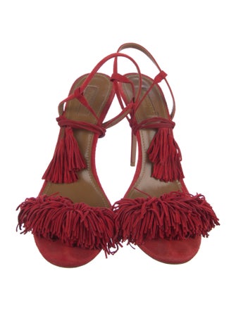 Aquazzura Suede Tassel Accents Sandals