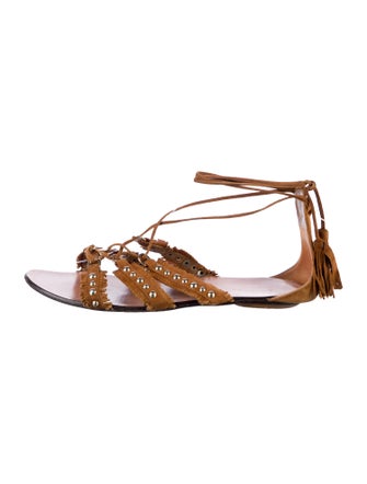 Aquazzura Suede Tassel Accents Gladiator Sandals