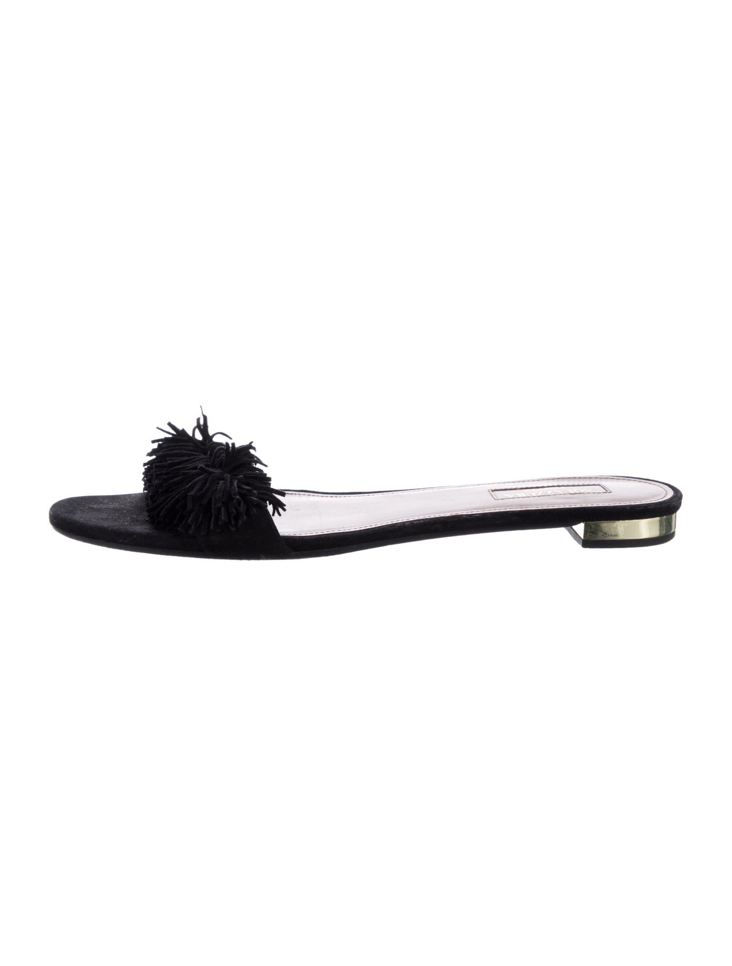 Aquazzura Suede Fringe Trim Accent Slides