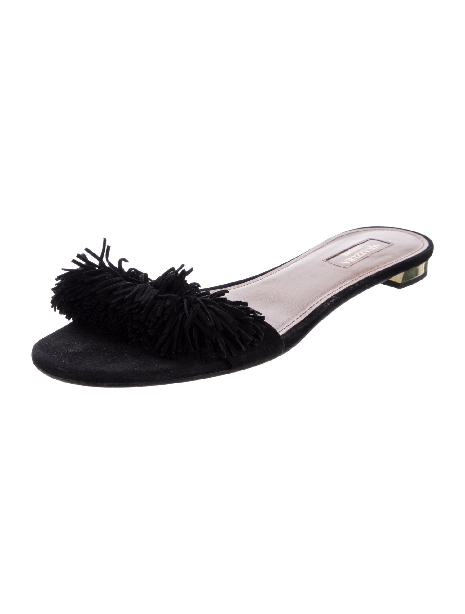 Aquazzura Suede Fringe Trim Accent Slides
