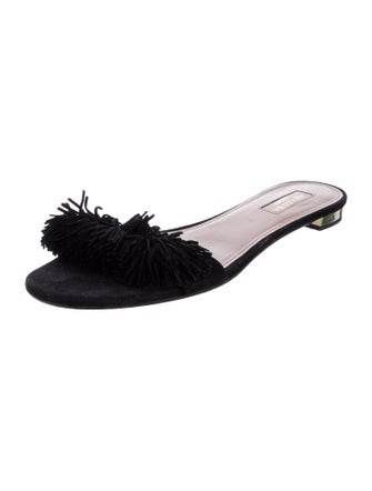 Aquazzura Suede Fringe Trim Accent Slides