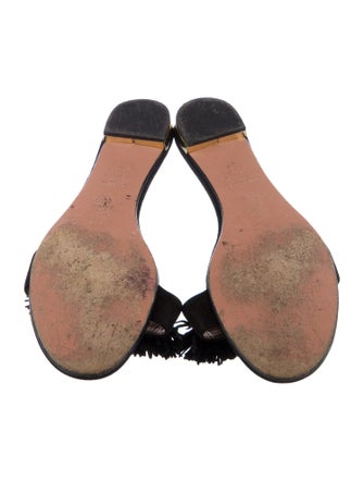 Aquazzura Suede Fringe Trim Accent Slides