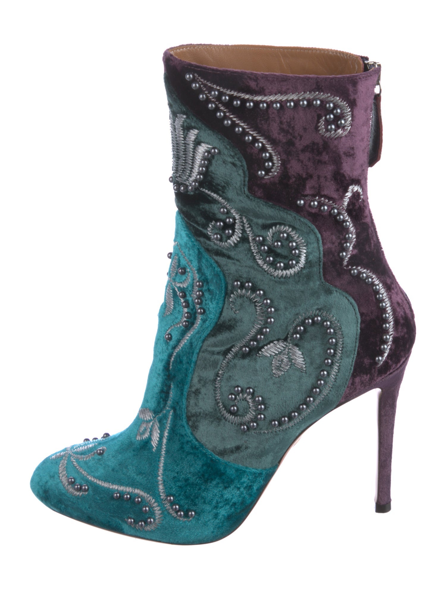 Aquazzura Velvet Colorblock Pattern Sock Boots