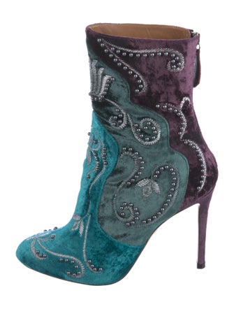 Aquazzura Velvet Colorblock Pattern Sock Boots