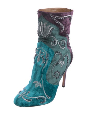 Aquazzura Velvet Colorblock Pattern Sock Boots