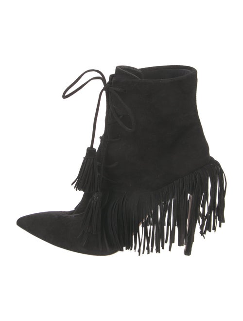 Aquazzura Suede Fringe Trim Accent Lace-Up Boots