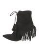Aquazzura Suede Fringe Trim Accent Lace-Up Boots