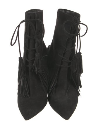 Aquazzura Suede Fringe Trim Accent Lace-Up Boots