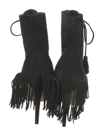 Aquazzura Suede Fringe Trim Accent Lace-Up Boots