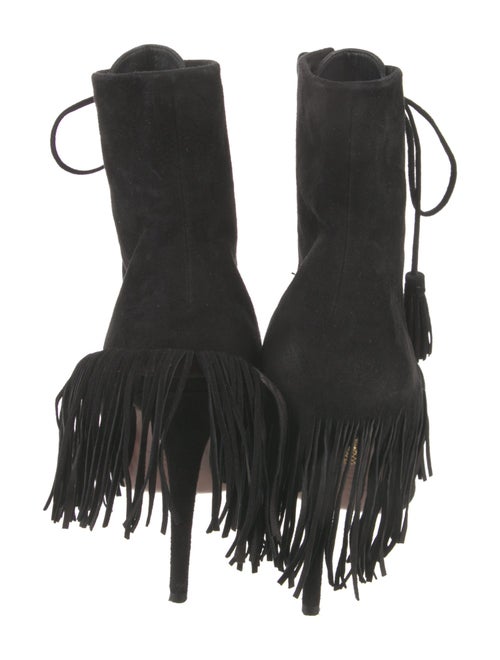 Aquazzura Suede Fringe Trim Accent Lace-Up Boots