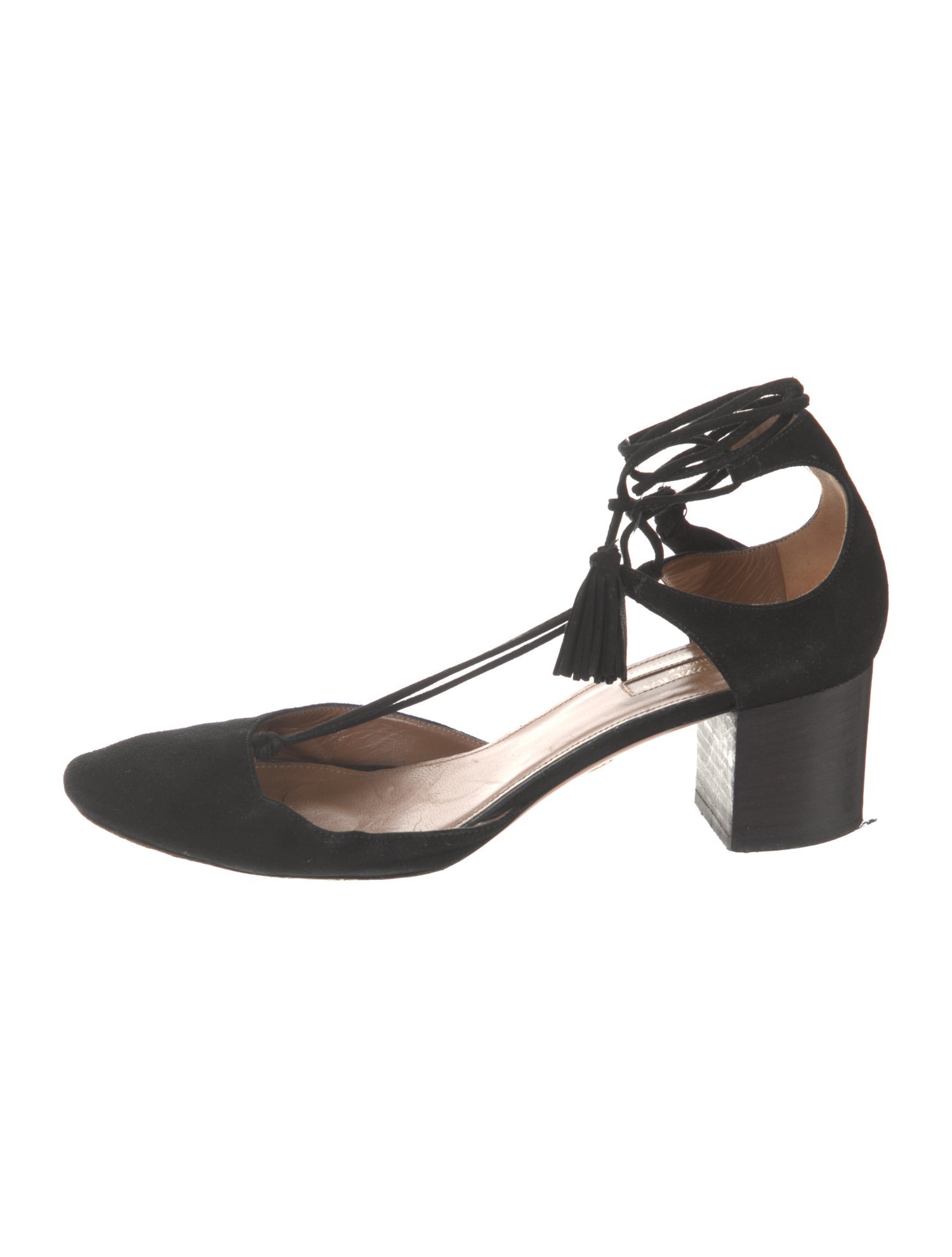 Aquazzura Suede Tassel Accents T-Strap Pumps