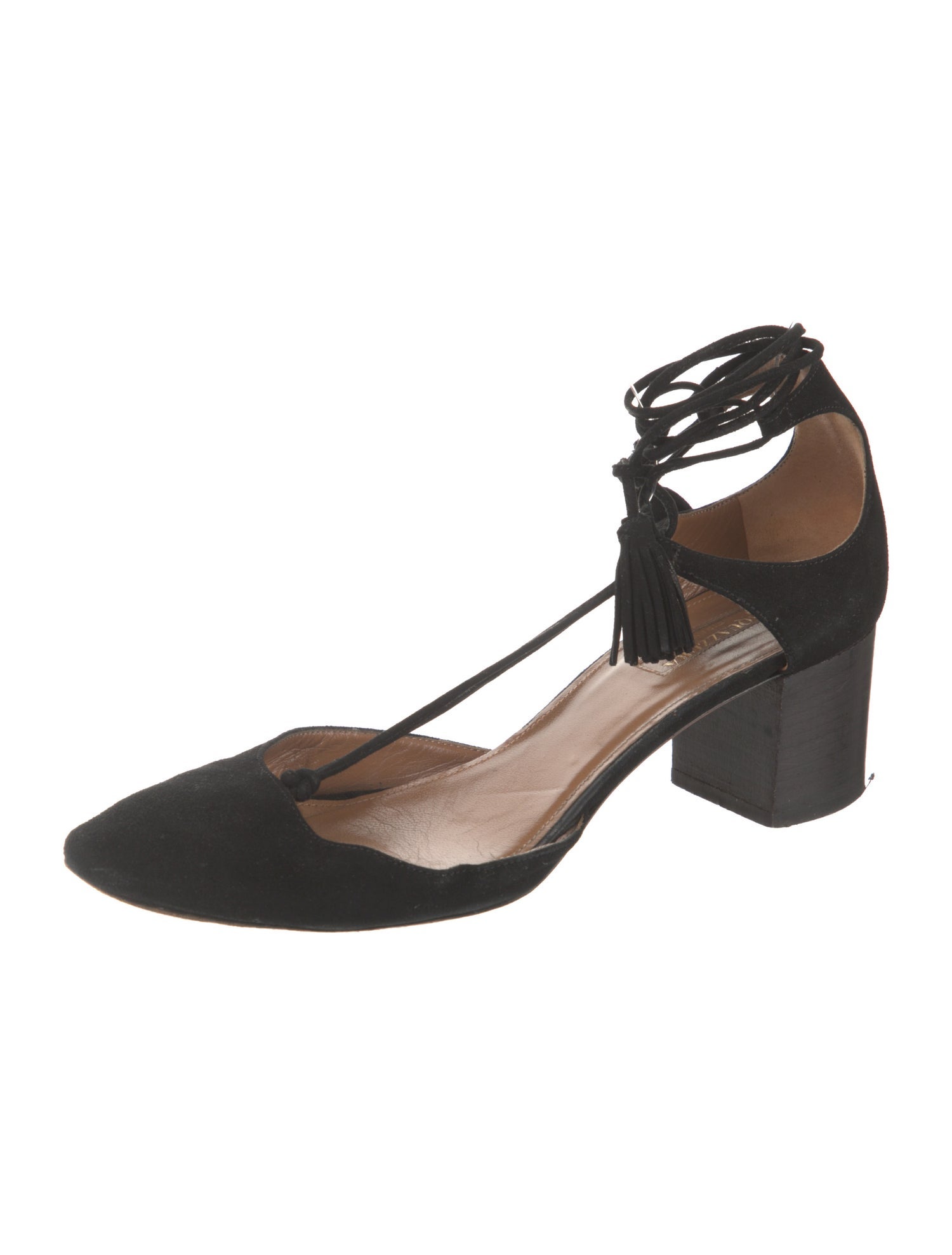 Aquazzura Suede Tassel Accents T-Strap Pumps