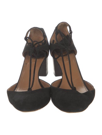 Aquazzura Suede Tassel Accents T-Strap Pumps