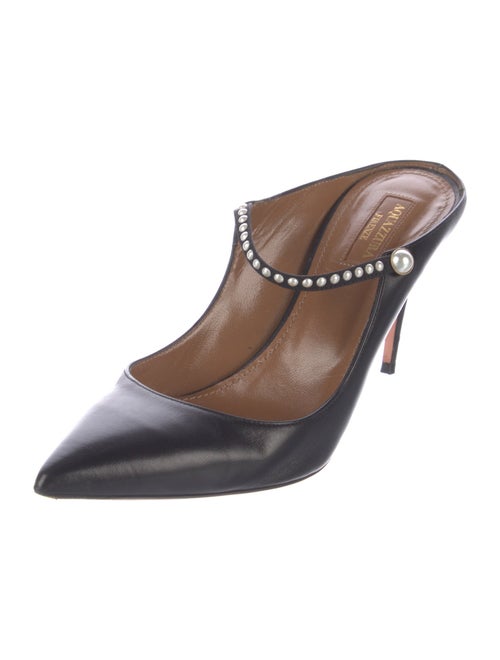Aquazzura Faux Pearl Accents Leather Mules