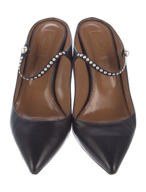 Aquazzura Faux Pearl Accents Leather Mules