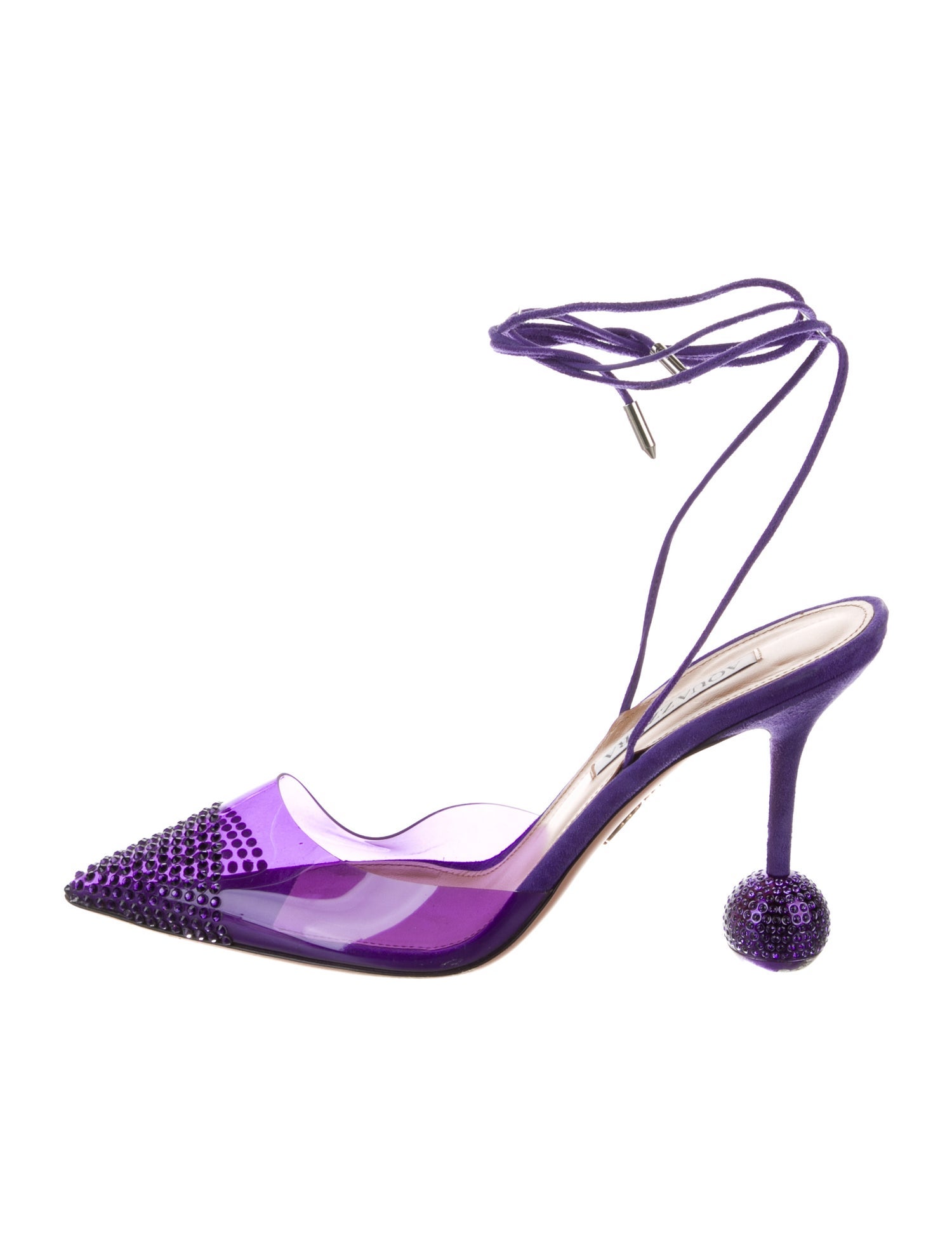 Aquazzura Suede Crystal Embellishments Slingback Pumps