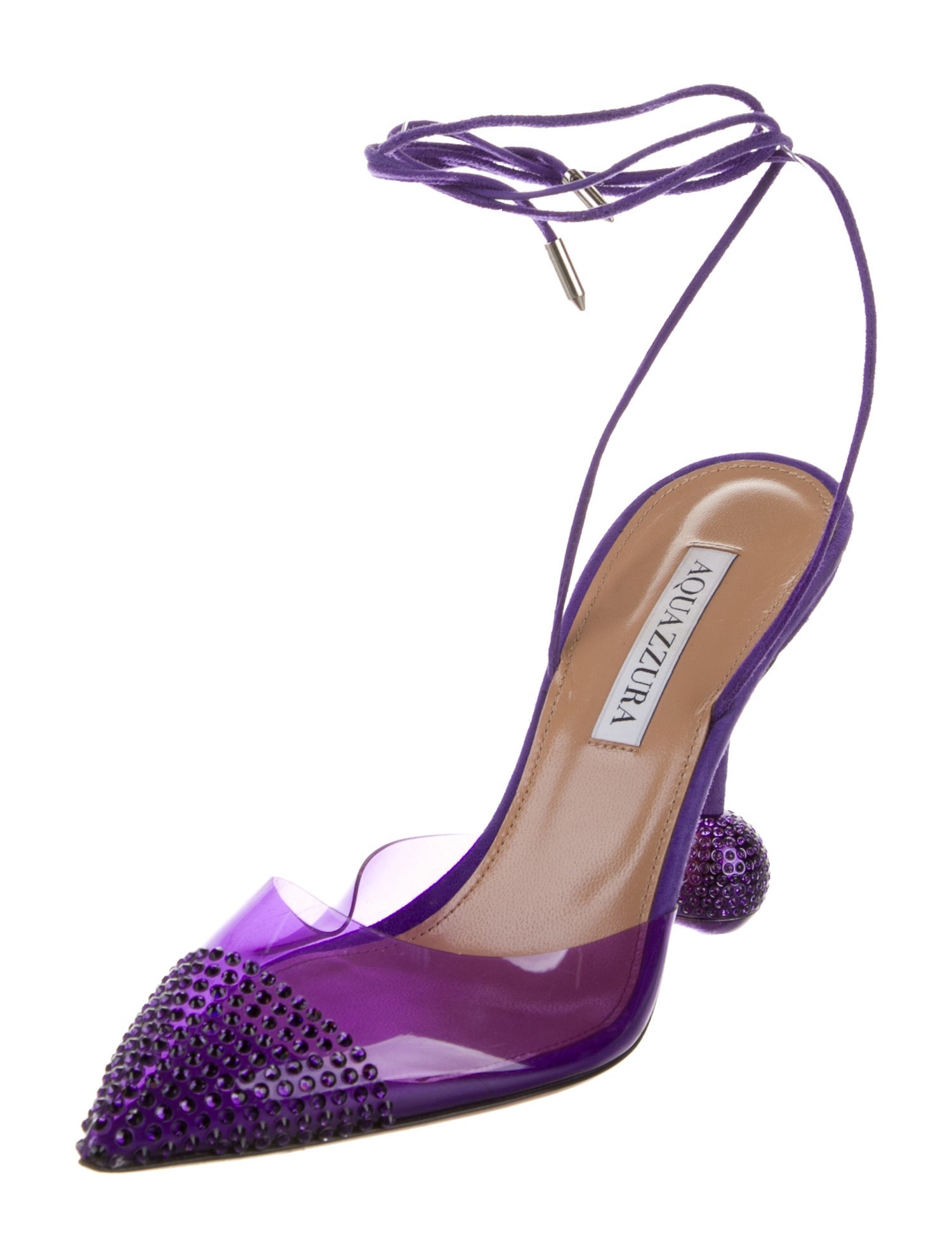 Aquazzura Suede Crystal Embellishments Slingback Pumps