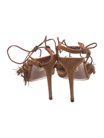 Aquazzura Suede Tassel Accents T-Strap Sandals