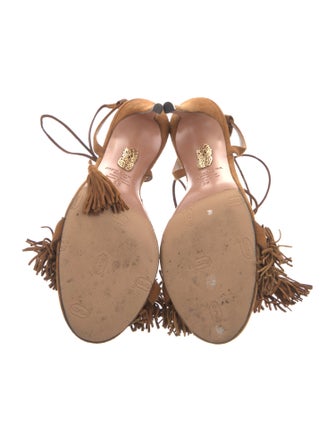 Aquazzura Suede Tassel Accents T-Strap Sandals