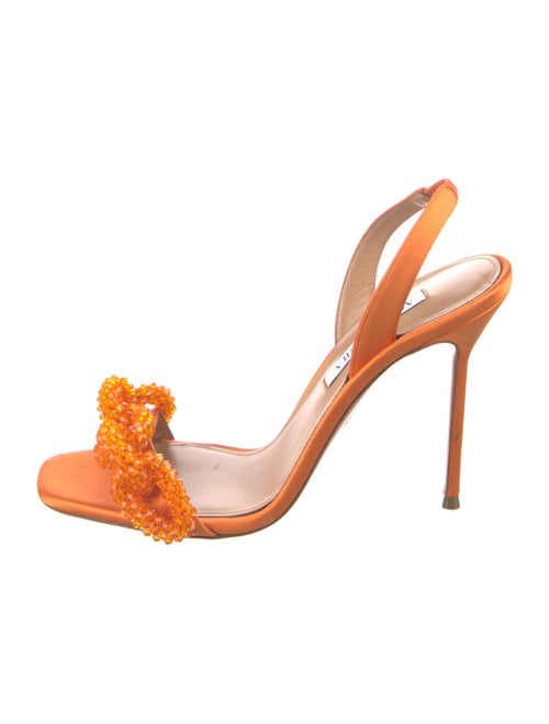 Aquazzura Satin Chain-Link Accents Slingback Sandals