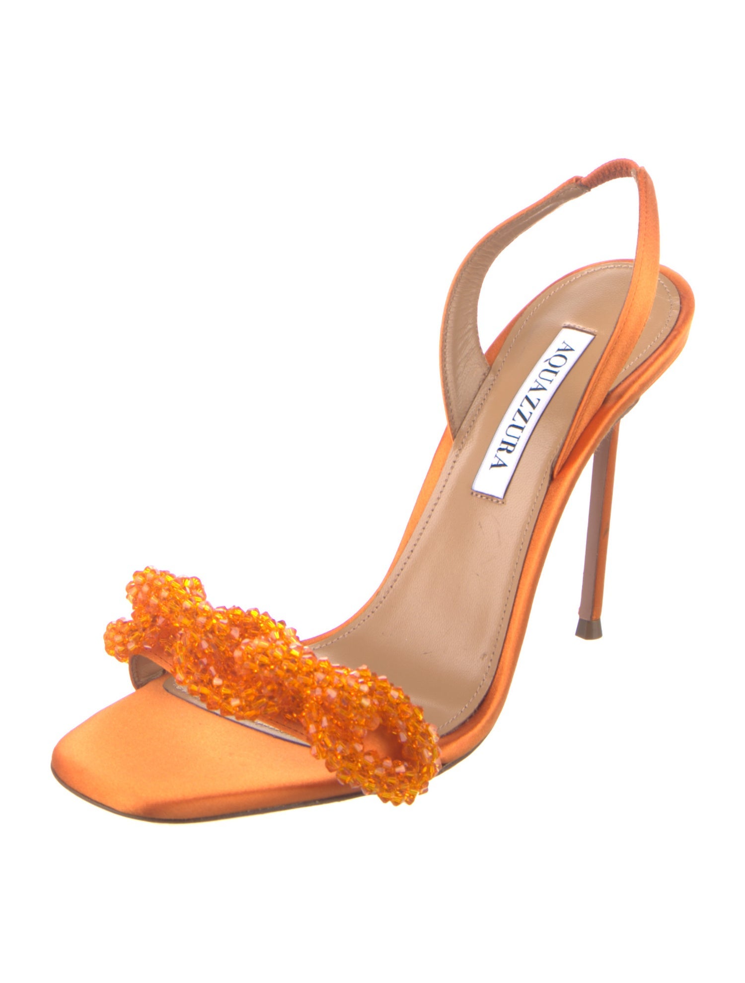 Aquazzura Satin Chain-Link Accents Slingback Sandals