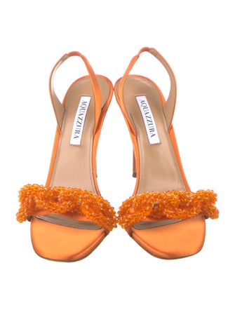 Aquazzura Satin Chain-Link Accents Slingback Sandals