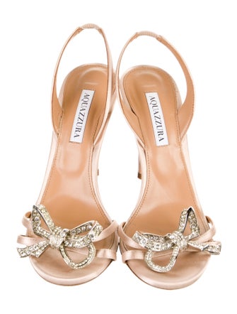 Aquazzura Satin Crystal Embellishments Slingback Sandals