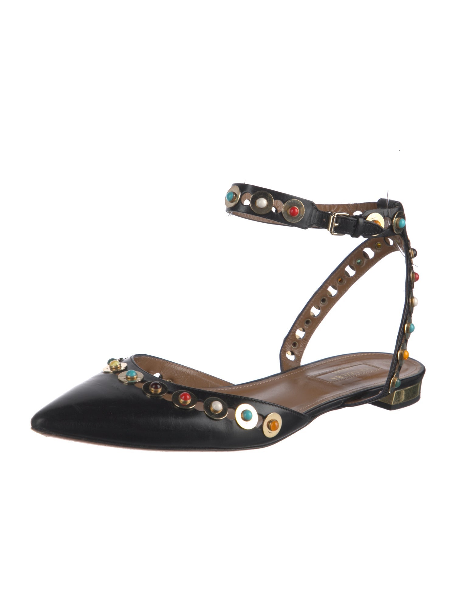 Aquazzura Leather Lasercut Accents Slingback Flats