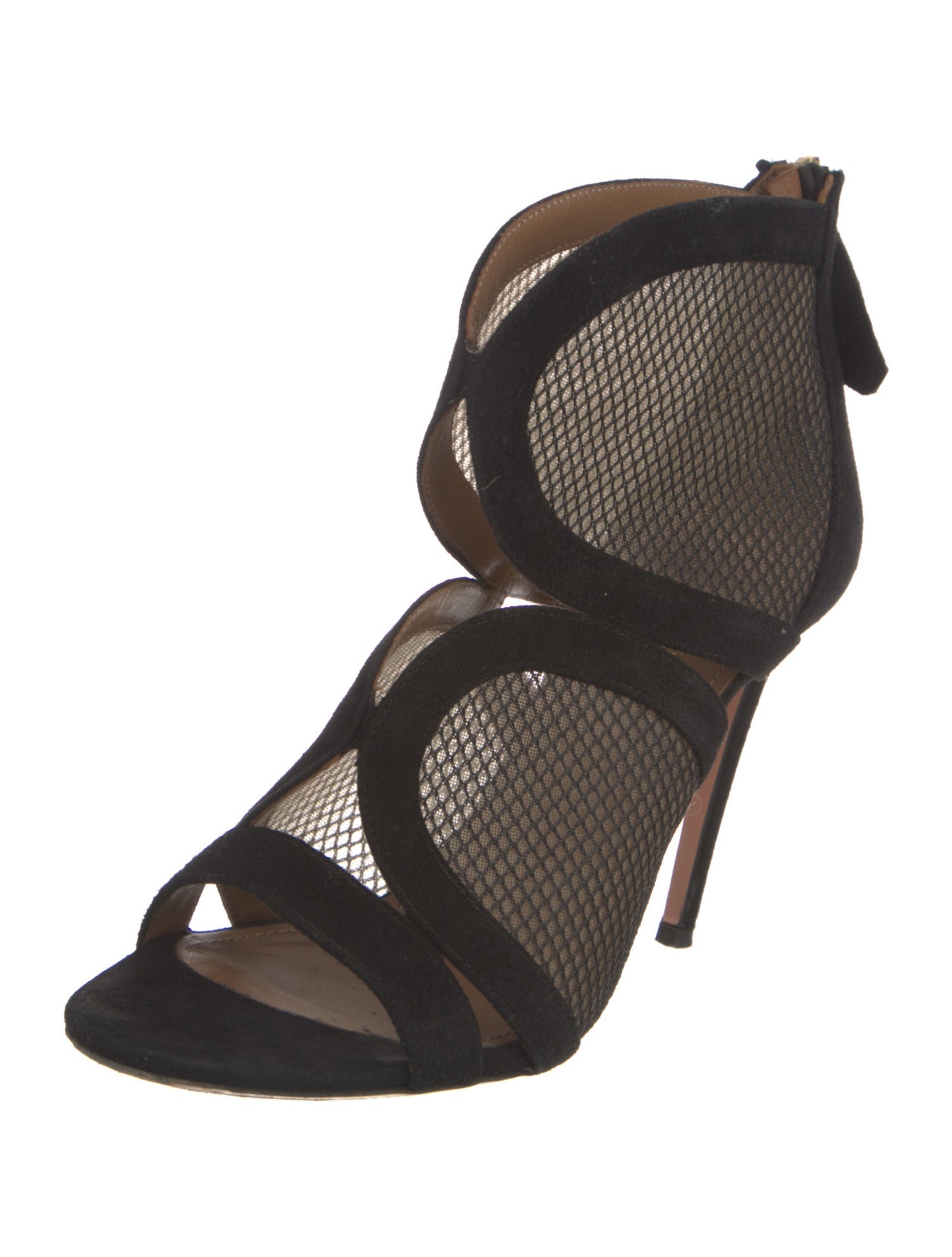 Aquazzura Suede Mesh Accents Slingback Sandals