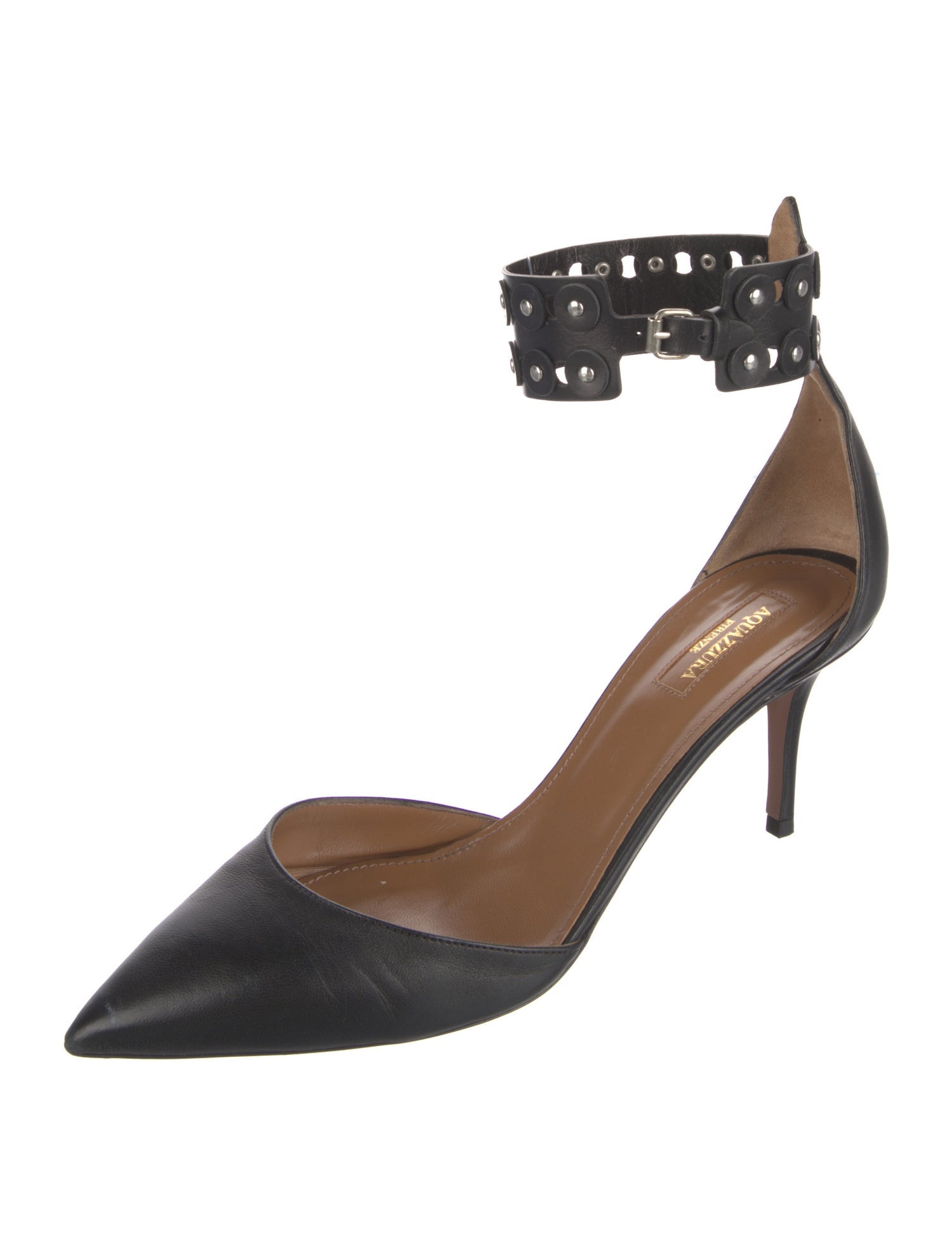 Aquazzura Leather Studded Accents D'Orsay Pumps