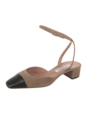 Aquazzura Suede Colorblock Pattern Slingback Pumps