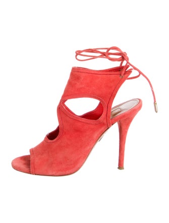 Aquazzura Suede Cutout Accent T-Strap Pumps